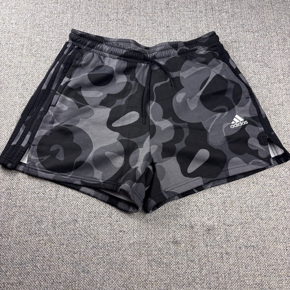 Adidas Women's Floral All Over Print Shorts Gray Black Size Tag Cut